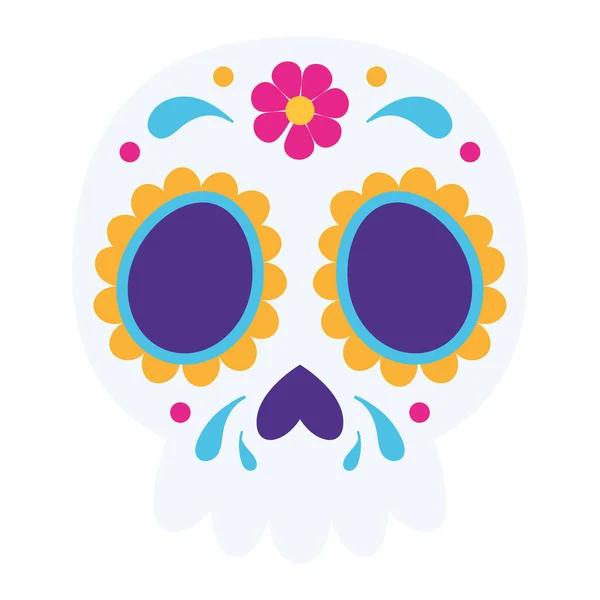 带有墨西哥装饰品的孤立可爱的骷髅头 — 图库矢量图片
