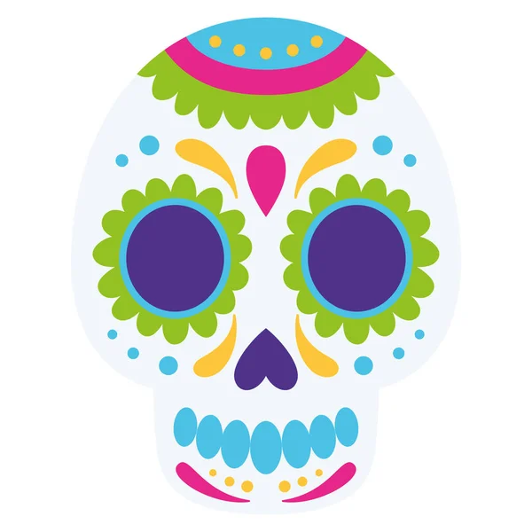 Izolacja Cute Skeleton Head Meksykańskich Ozdoby Ilustracja Wektor — Wektor stockowy