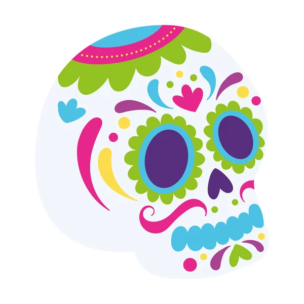 Cabeza Esqueleto Lindo Aislado Con Adornos Mexicanos Ilustración Vectorial — Archivo Imágenes Vectoriales