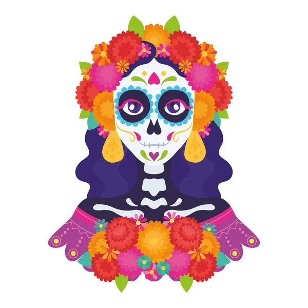 Isolated Cute Female Mexican Skeleton Character Vector Illustration — Stock Vector