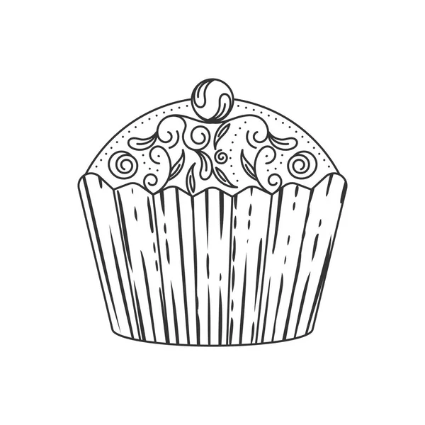 Geïsoleerde Zoete Cupcake Schets Icoon Vector Illustratie — Stockvector