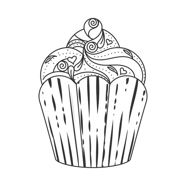 Geïsoleerde Zoete Cupcake Schets Icoon Vector Illustratie — Stockvector