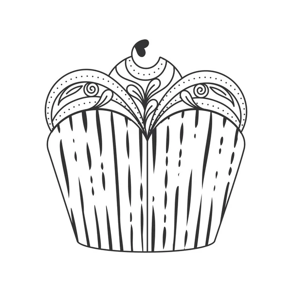 Geïsoleerde Zoete Cupcake Schets Icoon Vector Illustratie — Stockvector