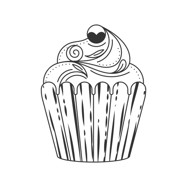 Geïsoleerde Zoete Cupcake Schets Icoon Vector Illustratie — Stockvector