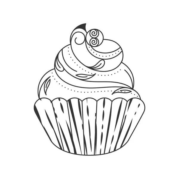 Geïsoleerde Zoete Cupcake Schets Icoon Vector Illustratie — Stockvector