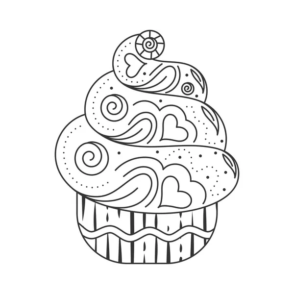 Geïsoleerde Zoete Cupcake Schets Icoon Vector Illustratie — Stockvector