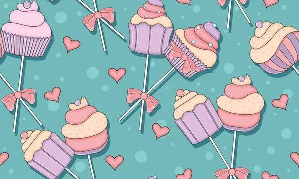 Απρόσκοπτη Μοτίβο Φόντο Διαφορετικά Cupcakes Διάνυσμα Εικονογράφηση — Διανυσματικό Αρχείο