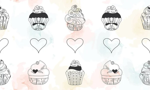 Fond Sans Couture Avec Différents Cupcakes Illustration Vectorielle — Image vectorielle