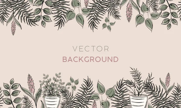 Кольоровий Фон Різними Рослинами Листям Векторні Ілюстрації — стоковий вектор