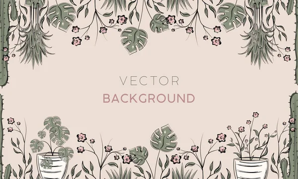 Fundo Colorido Com Diferentes Plantas Folhas Ilustração Vetorial — Vetor de Stock