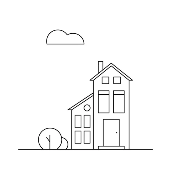 Une Maison Buisson Quartier Illustration Vectorielle Art Linéaire — Image vectorielle