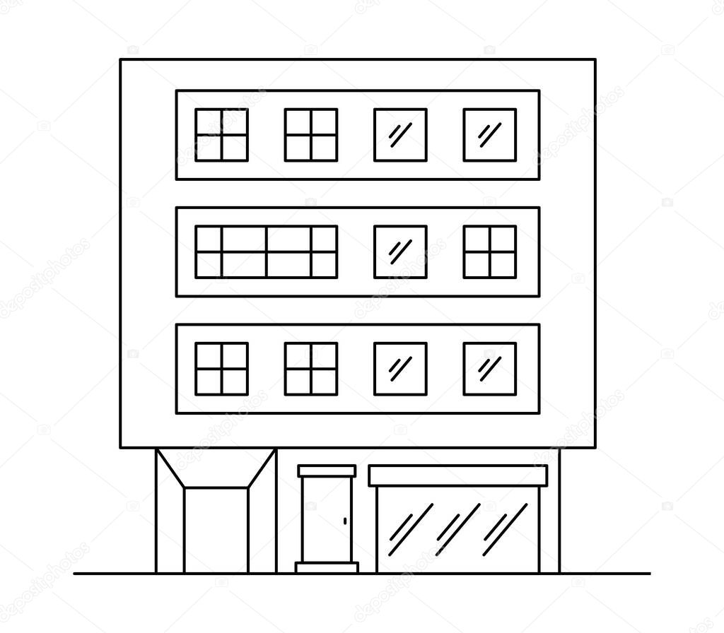 Vector line art illustration with one modern house.