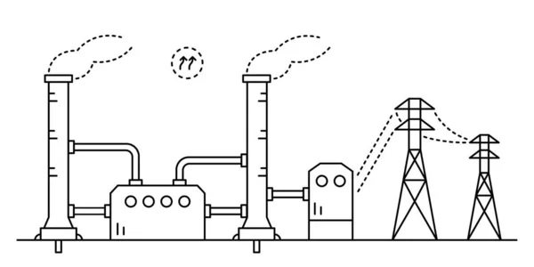 Geothermal Power Station Drawing Line Art Style Renewable Energy Source — 图库矢量图片