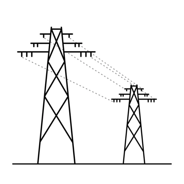 Power Tower Line Art Two High Voltage Poles — Stock vektor