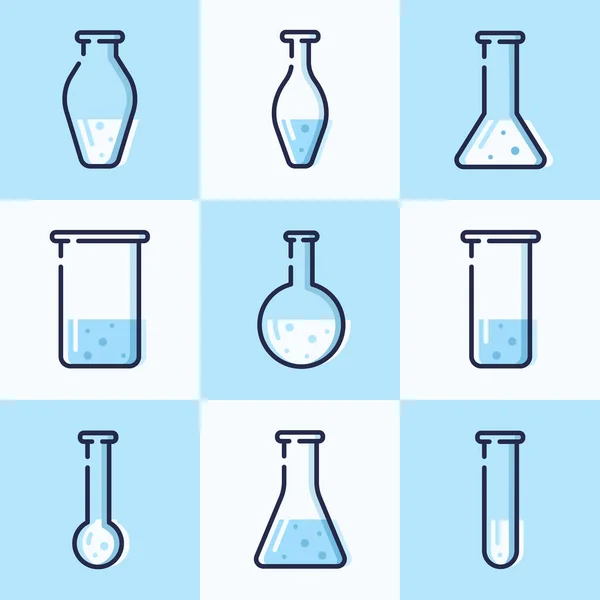 Glass Chemistry Flasks Set Nine Different Glass Tubes — стоковый вектор