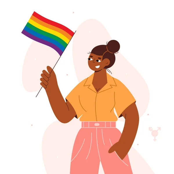 Persona Transgender Afroamericana Con Bandiera Mese Dell Orgoglio Lgbtq — Vettoriale Stock