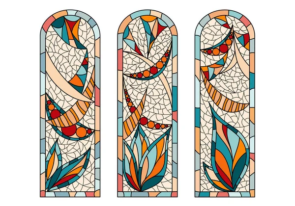 Vitraux Dans Une Église Ensemble Trois Dessins Images Différents Dans — Image vectorielle