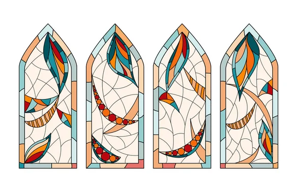 Lekeli cam kilise pencereleri. Bir stilde 4 farklı resim kümesi.