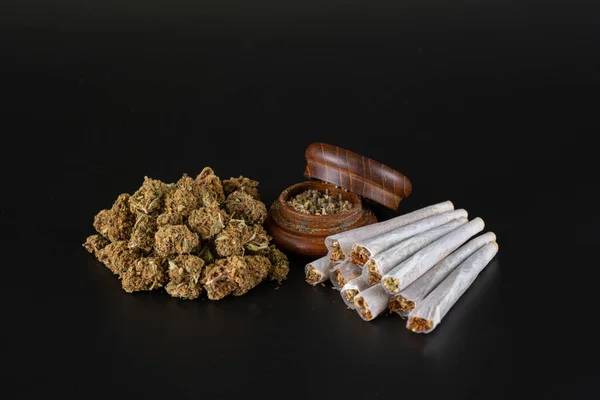 Bunch Small Buds Ready Roll Full Ginder Rolled Joints Black — Stock Photo, Image