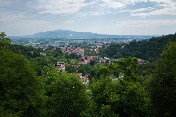 Panorama Miasta Samobor Chorwacji Zielony Krajobraz Wiejski — Zdjęcie stockowe