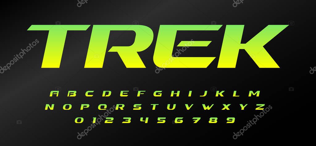 Sport font alphabet letters. Headline and logo typography. Speed dynamic typographic design. Wide bold italic letters and numbers set for gym, automotive, t-shirt. Auto, moto vehicle race typeset.