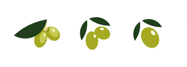 Ensemble de logo d'olive pour l'huile d'olive, emblème de la santé et des légumes, modèle de logo vectoriel d'ingrédient de cuisine méditerranéenne — Image vectorielle