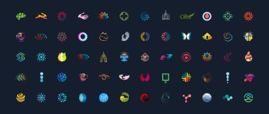 Vektör logo şablonları, büyük set. İş, spor, teknoloji, bilim, tıp, eğitim, din, sanat, fotoğraf, yenilik, doğa ve daha fazlası için çok satan logolar. Soyut ve minimalist fikir tasarımı