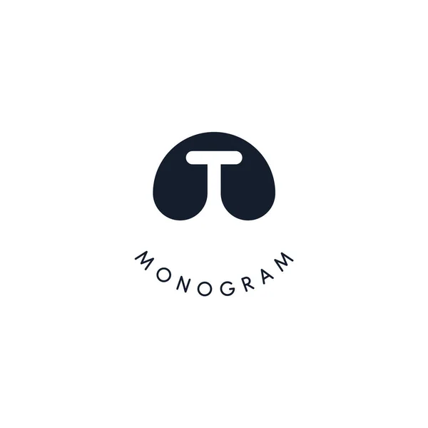 Schwarzes Logo mit ausgeschnittener Silhouette des Buchstabens T, rundes Monogramm für Business und Branding. Moderner Vektor-Logotyp, Kreis-Abzeichen negativer Raum-Stil — Stockvektor