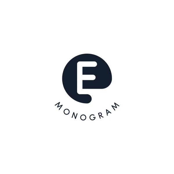 Zwart logo met uitgesneden silhouet van letter E, rond monogram voor zaken en branding. Moderne vector logotype, cirkel badge negatieve ruimte stijl — Stockvector