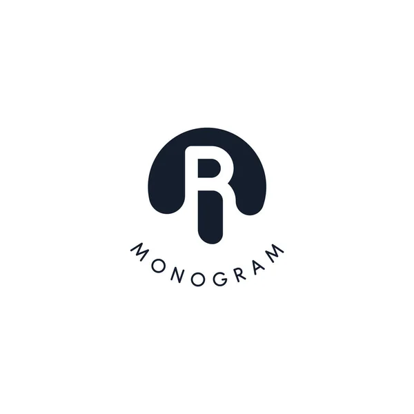 Černé logo s vystřiženou siluetou písmene R, kulatý monogram pro obchod a branding. Moderní vektorový logotyp, kruhový odznak negativní prostorový styl — Stockový vektor
