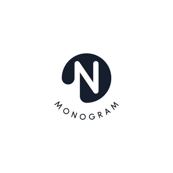 Logo nero con sagoma ritagliata della lettera N, monogramma rotondo per affari e branding. Logotipo vettoriale moderno, distintivo cerchio stile spazio negativo — Vettoriale Stock