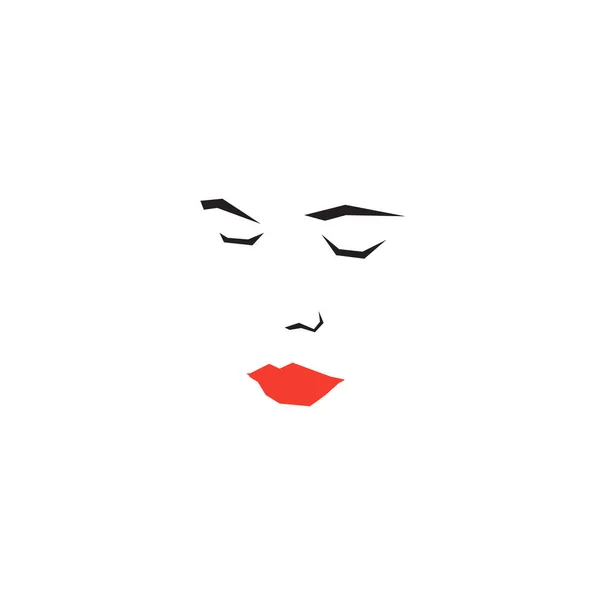 Lady face silhouette with red lipstick on lips. Japanese female portrait. Minimalist glamour style women head for vogue, fashion, cosmetics. Vector illustration — Stock Vector