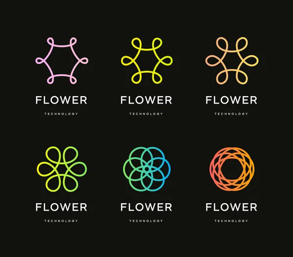 Blumen-Icon-Set, Floristen-Logo-Kollektion, abstrakter linearer Stil, minimalistische Mandala-Vektorillustration — Stockvektor