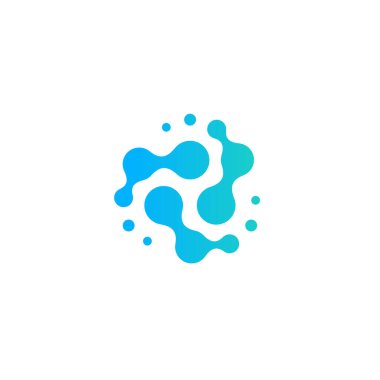 Spinning connected droplets of water, liquid, atom, or molecule icon. Logo concept for science and innovative biotechnology. Vector illustration clipart