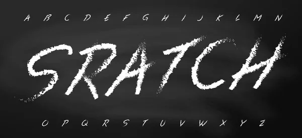 Scratch alphabet, chalk letters on blackboard. Speed style handwritten font. Sketch font. Vector typographic design — ストックベクタ