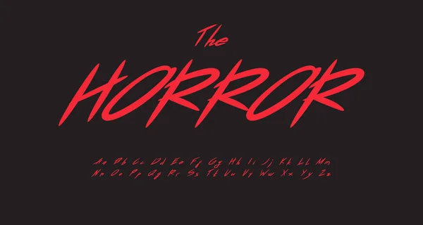 Horror font brush hand paint letters. Scribble script alphabet, grunge graffiti typography. Calligraphic typographic design for Halloween headline, horror cover title, aggressive handwritten type — Vector de stock