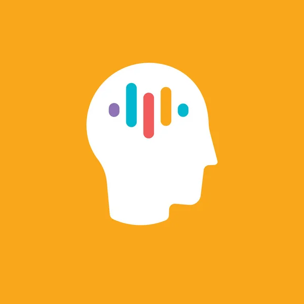 Силуэт головы человека с символом эквалайзера, нейронный импульсный абстрактный знак, икона музыкальной медиабиблиотеки, лаборатория исследований мозга, логотип аудиотехнологии. Векторная иллюстрация — стоковый вектор