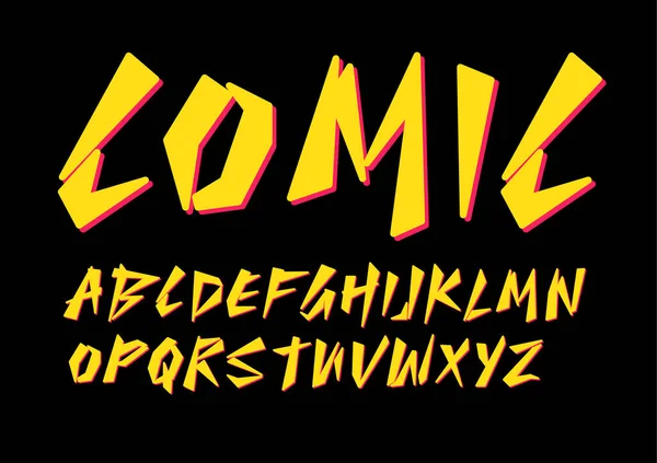 Komiks czcionka retro dla komiksów, kreskówki, plakat superbohatera, logo dzieci gadżety, zabawki, książka edukacyjna, nowoczesne koszule. Projekt typografii wektorowej — Wektor stockowy