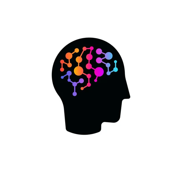 Hjärnhälsa och smart utbildning logo koncept platt huvud ikon. Ansiktsprofil vektor logotyp för apotek, utbildning, medicin logotyp. Vektorillustration — Stock vektor