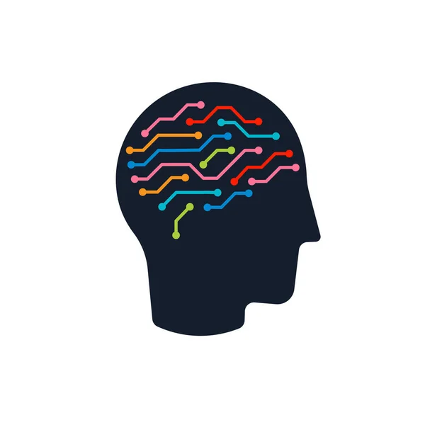 Zdrowie mózgu i inteligentna koncepcja logo edukacji płaska ikona głowy. Logotyp wektorowy profilu twarzy dla apteki, edukacji, logo medycyny. Ilustracja wektora — Wektor stockowy