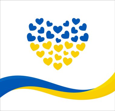 Ukrayna destek sembolü, UA bayrağı ve kalbi, Ukrayna sevgisi, vektör illüstrasyonu.