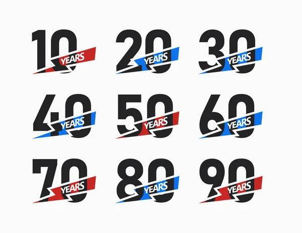 Anniversary Numbers Spark Ribbon Icon Set Jubilee Years Graphic Design —  Vetores de Stock