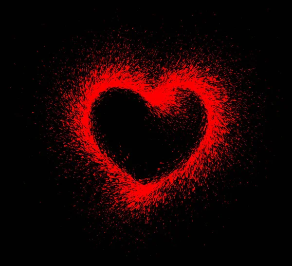 Red Heart Splatter Glow Black Background Passionate Heart Symbol Love — Wektor stockowy