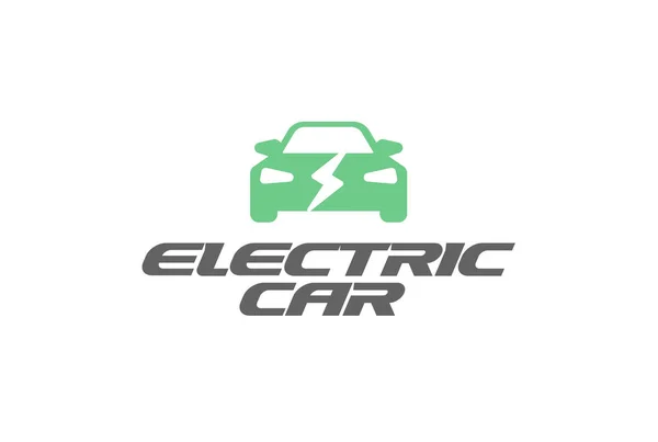 Electric Car Logo Concept Flat Cartoon Icon Automotive Vector Logotype — Stock Vector