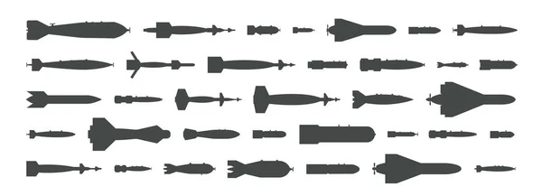 Air Bomb Top View Icon Black Silhouette Aircraft Rockets Ballistic — Vetor de Stock