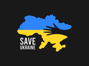Ukraine contour map with black hand inside. Save Ukraine vector illustration for post, print, banner, and logo. clipart