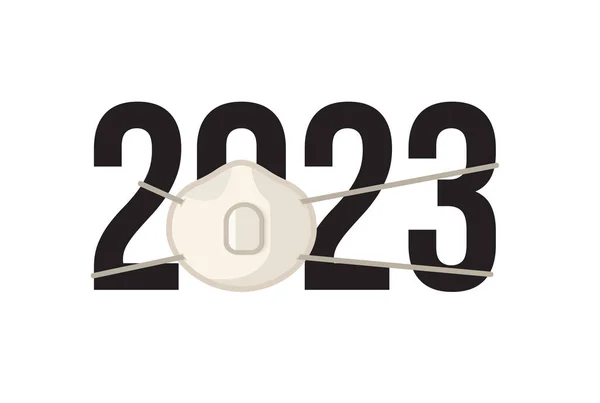 2023 Numbers Respiratory Masc Covid Symbol Happy New Year Event — Vettoriale Stock