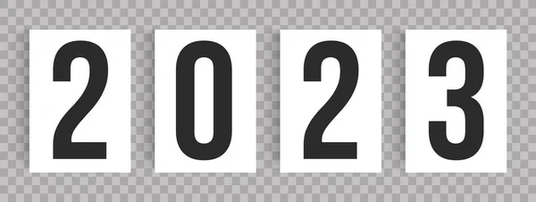2023 Αριθμοί Μινιμαλιστικό Στυλ Λευκό Φόντο Φύλλων Χαρτιού Ευτυχισμένο Νέο — Διανυσματικό Αρχείο