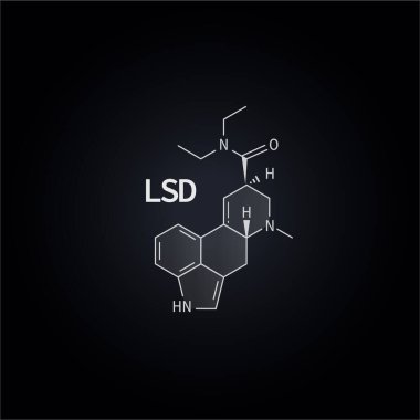 LSD kimyasal formül simgesi, grafik ögesi. Vektör illüstrasyonu.