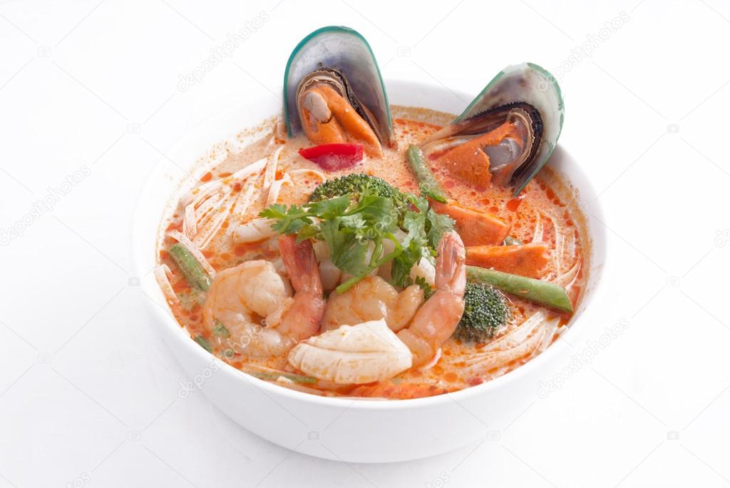 Tom yum soup with noodle.